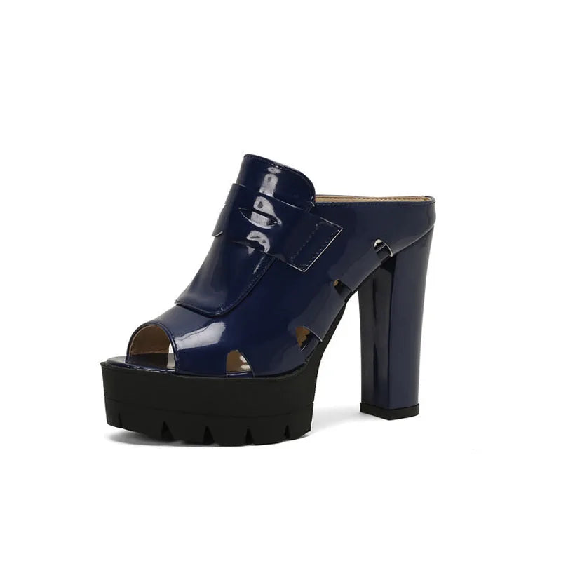 Platform Sandals Women High Heels Slippers Summer Women Shoes Sexy Chunky Heels Slides Patent Leather Zapatillas Mujer WSH5052 LadyShow.Store