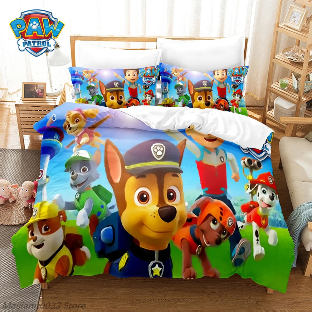Paw Patrol Cute Puppy Duvet Cover Set, Cartoon Anime Quilt Cover with Pillowcase, Soft Bedding, Bedroom Decor Gift for Kids Pi-Mart