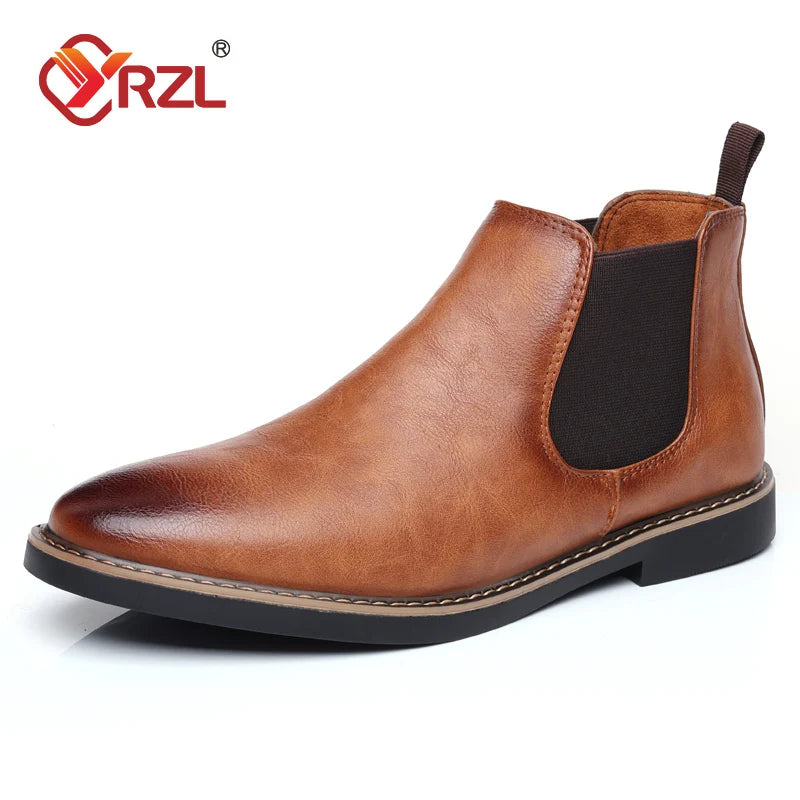 YRZL 39~47 Men Chelsea Boots Brand Retro Comfortable PU Leather Ankle Boots Men 2025 Fashion Black Brown Mens Boots Pi-Mart