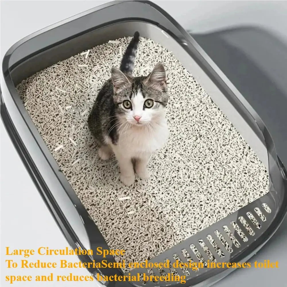 P Semi-Enclosed Cat Litter Box Splashproof Kitten Toilet Tray Pet Cleaning Basin with High Sides for Indoor Use Pi-Mart