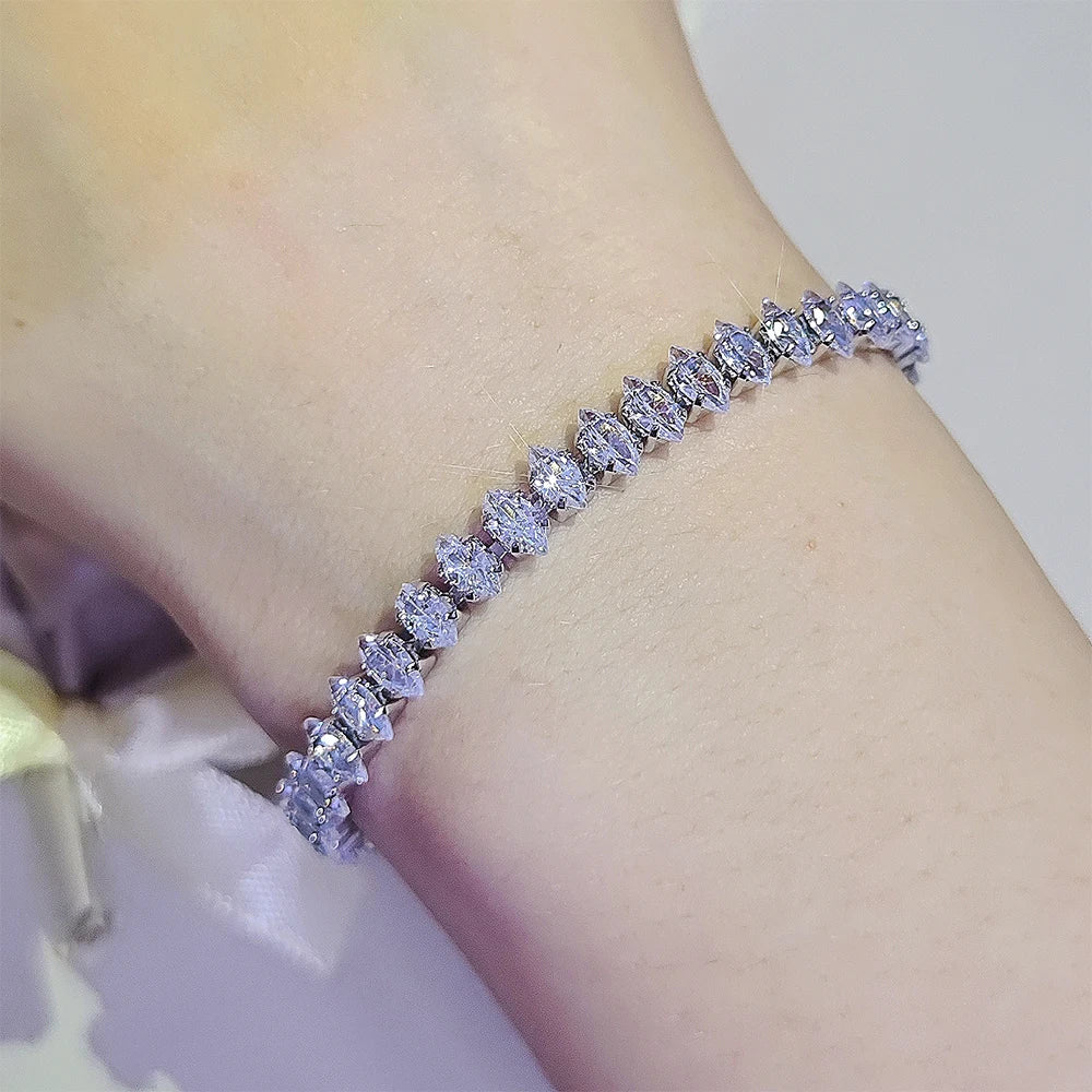 2024 New Marquise Oval Square Cut Luxury Silver Color on Hand Tennis Bracelet Bangle for Women Party Gift Jewelry S7062 Pi-Mart