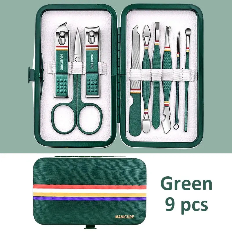 Ouriner 6-18Pcs Portable Manicure Sets Pedicure Kits Bright Black Nail Clipper Set Personal Care Tools Eyebrow Scissors Tri Light Beauty