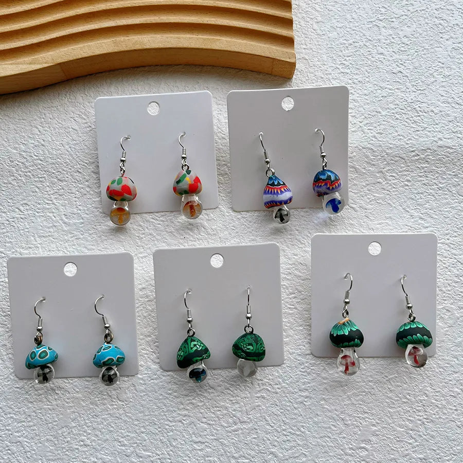 New Cute Polymer Clay Mushroom Acrylic Drop Earrings for Women Cartoon Colorful Flower Pendant Earring 2024 Trend Jewelry Gift Pi-Mart