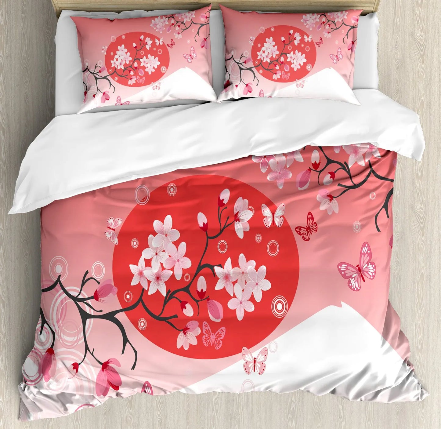 Japanese Duvet Cover Set Simplistic Cherry Blossom Tree Botanic Themed Pattern Fresh Organic Lines Bedding Set For Kids Girls Pi-Mart