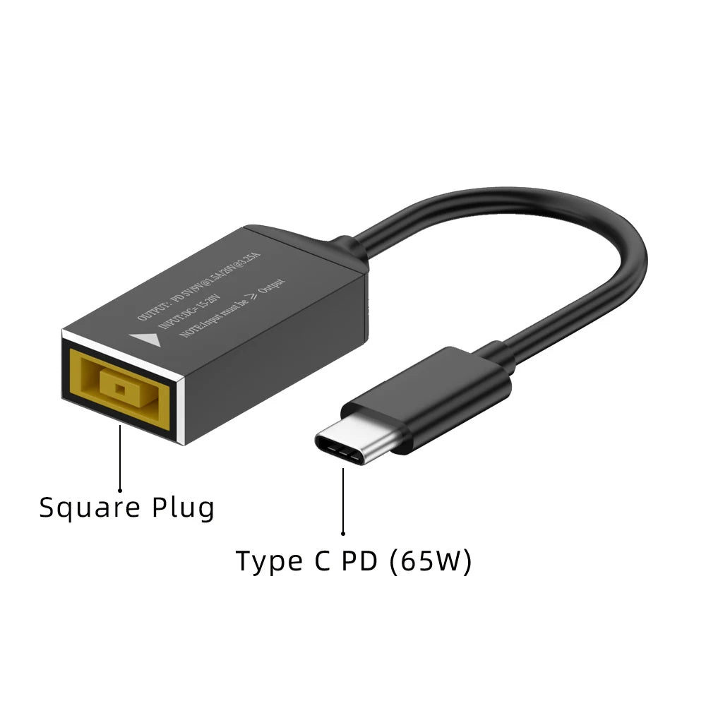 65W USB Type C PD Fast Charging Cable for Lenovo Laptop Charger Dc Square Plug to Type C PD Adapter Converter for MacBook POCO Pi-Mart