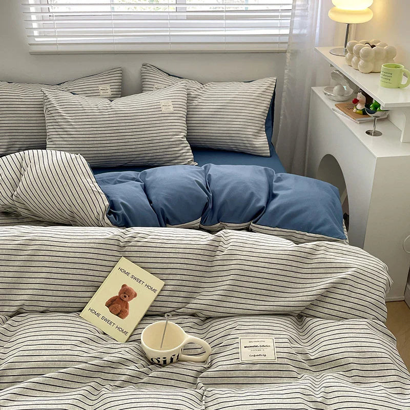 Plaid Style Bedding Set Skin-friendly Quilt Cover Pillowcase Bedsheet Home Bed Linen Sets Single/Full/Queen/King Size Bedclothes LadyShow.Store