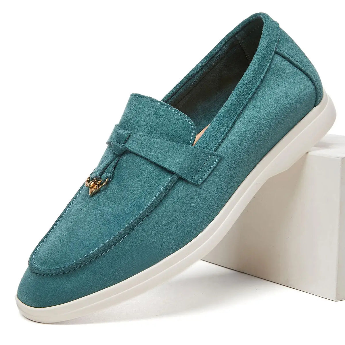 Desai Men's Faux Suede Loafers Metal Buckle Tassel Slip-on Casual Driving Shoes Lightweight Comfort Pi-Mart