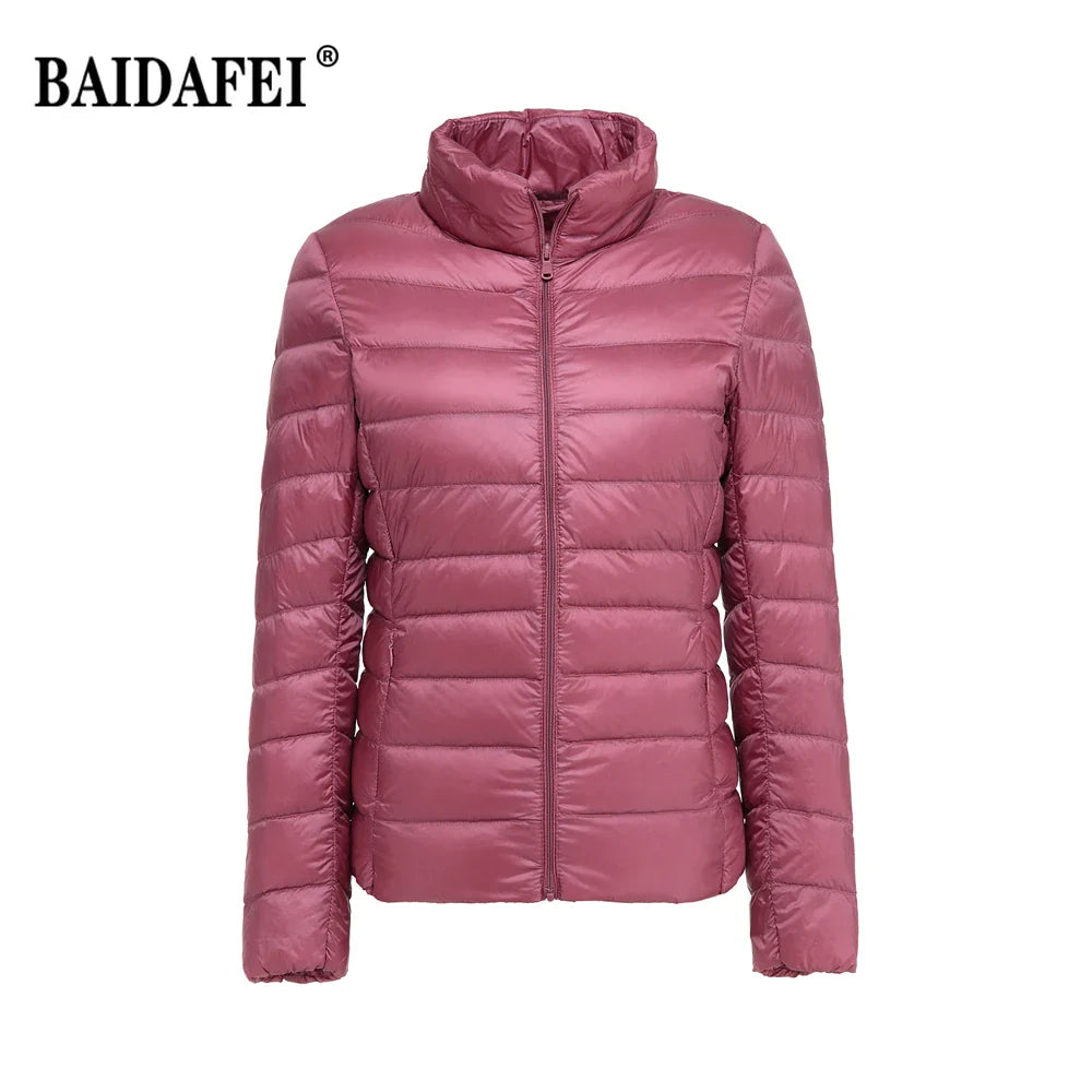 Women Short Puffer Jacket 2025 New Fashion Stand Collar Lightweight Water-Resistant Packable Female Down Parka Casual Coat LadyShow.Store