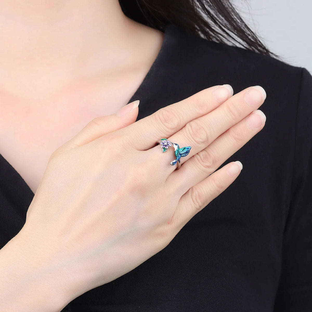 Original 925 Sterling Silver Open Ring Exquisite Panda Dolphin Adjustable Ring Original Daily Fine Jewelry Women Birthday Gifts Pi-Mart