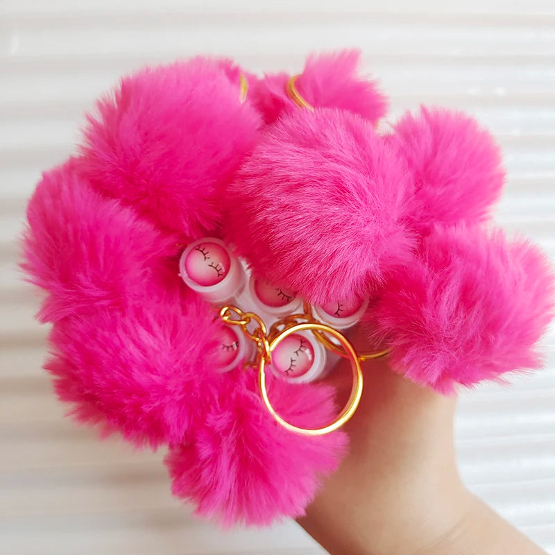 10pcs Eyelash Eyebrow Brush With Hairball Keychain Mascara Wand Reusable Lash Extension Clear Micro Comb Container Makeup Tool Pi-Mart