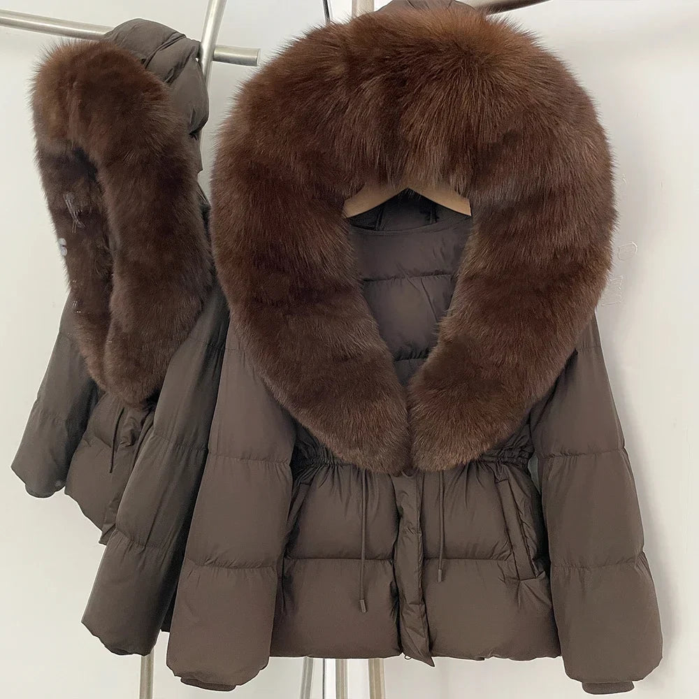 Reality Fur Jacket Real Fur Collar Duck Down Coat Female Winter Hooded Warm Fox Fur Coat Women Natural Raccoon Fur Puffer Jacket LadyShow.Store
