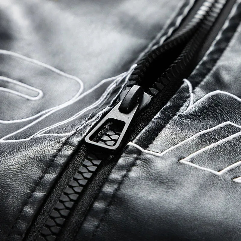 Spring Autumn New Men's Motorcycle Wear Fashion Brand PU Leather Jacket Moto Bike Jackets Thin Fashion Coat Embroidery Hip Hop Pi-Mart