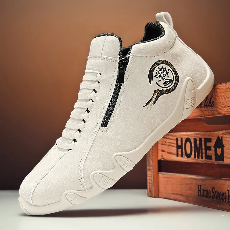 Men's Casual Shoes Side Zipper Short Boots Versatile Flats Bottom Trbottomyy Fashion Pu Leather Men's Shoes Spring Suitable for Outdoor Sports Pi-Mart