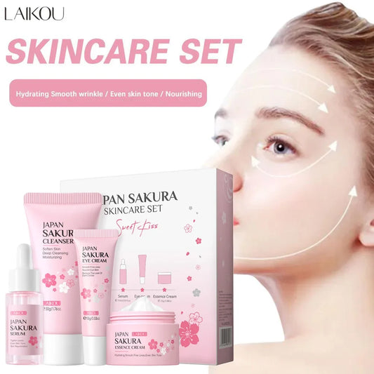 Laikou Sakura Skin Care Sets With Cleanser,Serum,Eye Cream,essence Cream Beauty Products For Women  Christmas Gift Present Tri Light Beauty
