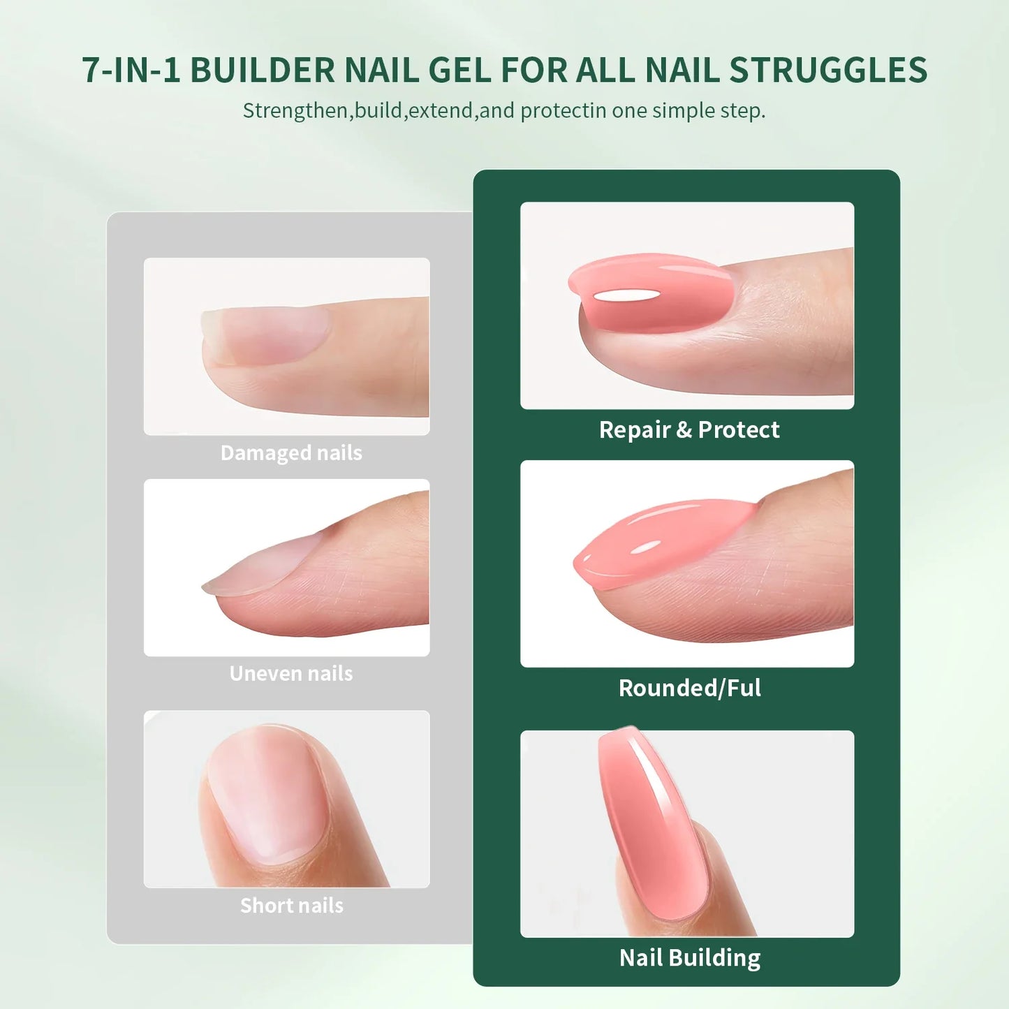 Nailpop 7-in-1 Builder Nail Gel HEMA/TPO Free Fast Building Gel Nail Polish 8 Colors Nail Tip Reinforcement and Extension 15ml Tri Light Beauty