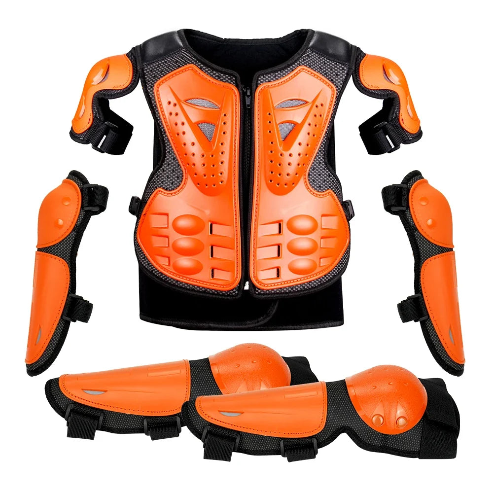 Kid's Motorcycle Armor Vest Protection Motocross Body Armor Jacket Protective Armors Riding Kneepads Moto Full Armor Children LadyShow.Store