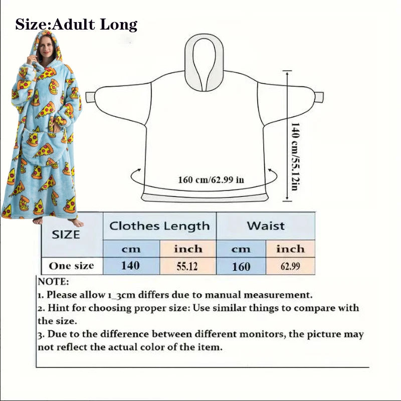 Women Plush Fleece Blanket Men Warm Thick Hoodies Adult Giant TV Blanlets with Sleeves Super Long Cold-proof Homewear Pajamas Pi-Mart