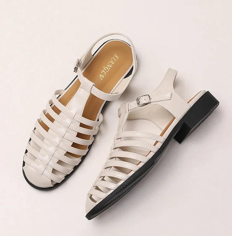 ZAROY Summer Cross Strap Flat Sandals Women Round Toe Ankle Buckle Hollow Casual Roman Sandalia Zapatos De Mujer сандали LadyShow.Store