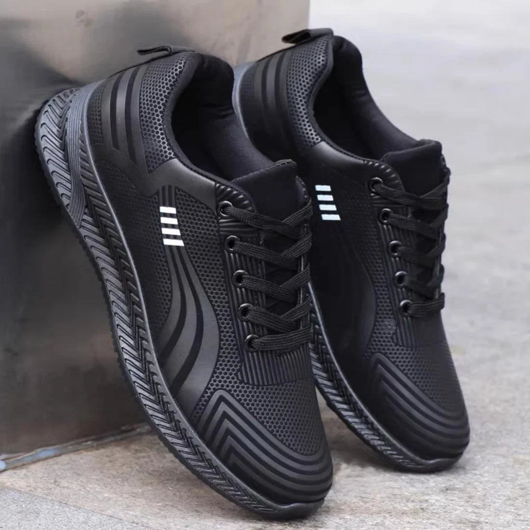 Waterproof Men's Sneakers Casual Running Shoes Soft Bottom Black Leather Sports Shoes Pi-Mart