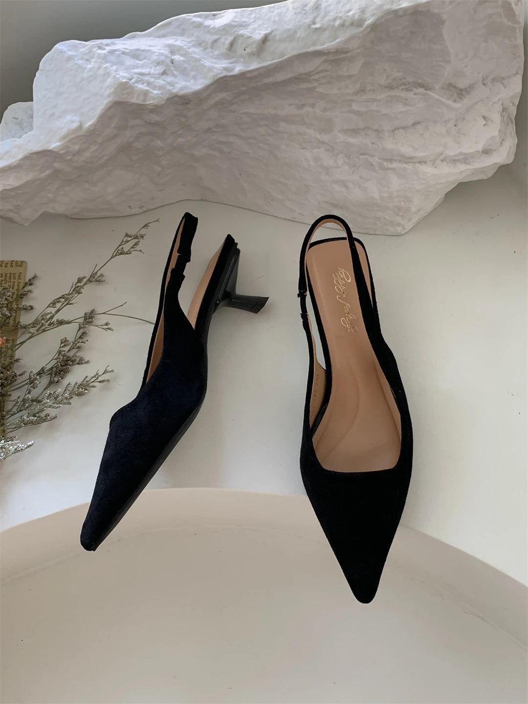 Bailamos Women Sandals Pointed Toe Elegant Low-heel Shoes Summer Fashion Slingback Woman Mules Shoes Pumps Dress Shoes Pi-Mart