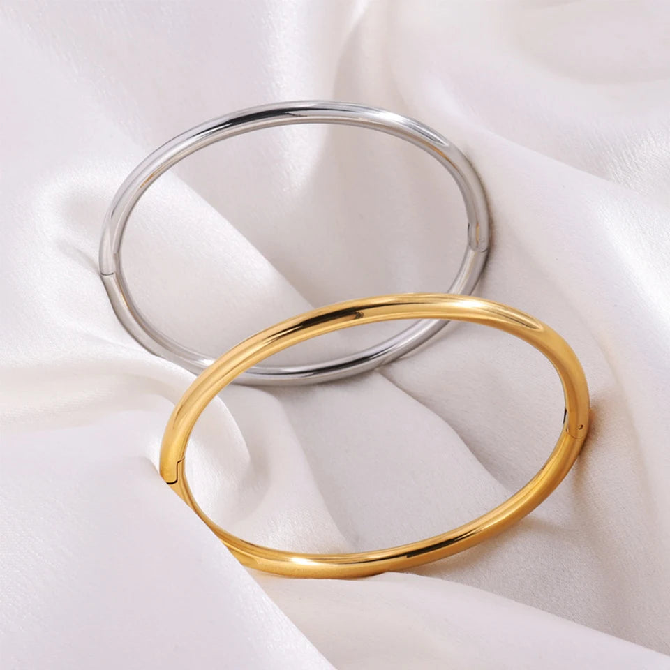 ZAKOL Waterproof Stainless Steel Cuff Bracelet Bangles for Women Smooth Metal Openable Bracelets Jewelry Gift Pi-Mart