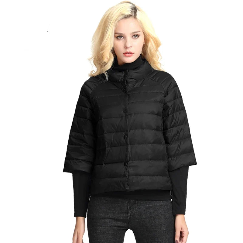 Women's puffer jacket Light and short style  Autumn Thin Down jacket  three Quarter Sleeves  Stand Collar  Fashionable Coat LadyShow.Store
