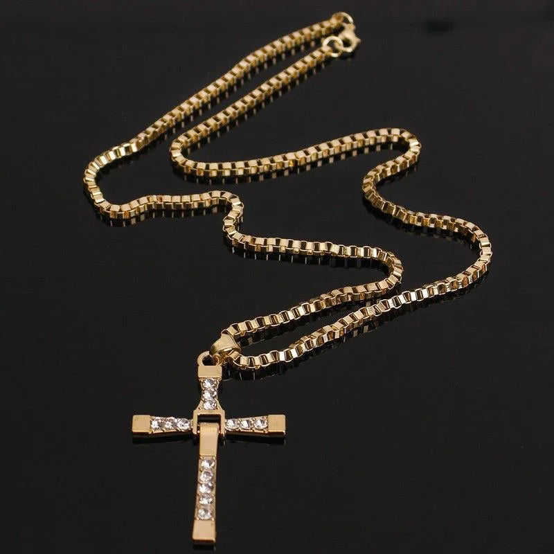 Dominic Toretto The Fast and The Furious Celebrity Vin Diesel Item Crystal Jesus Men Cross Pendant Necklace Gift Jewelry Pi-Mart