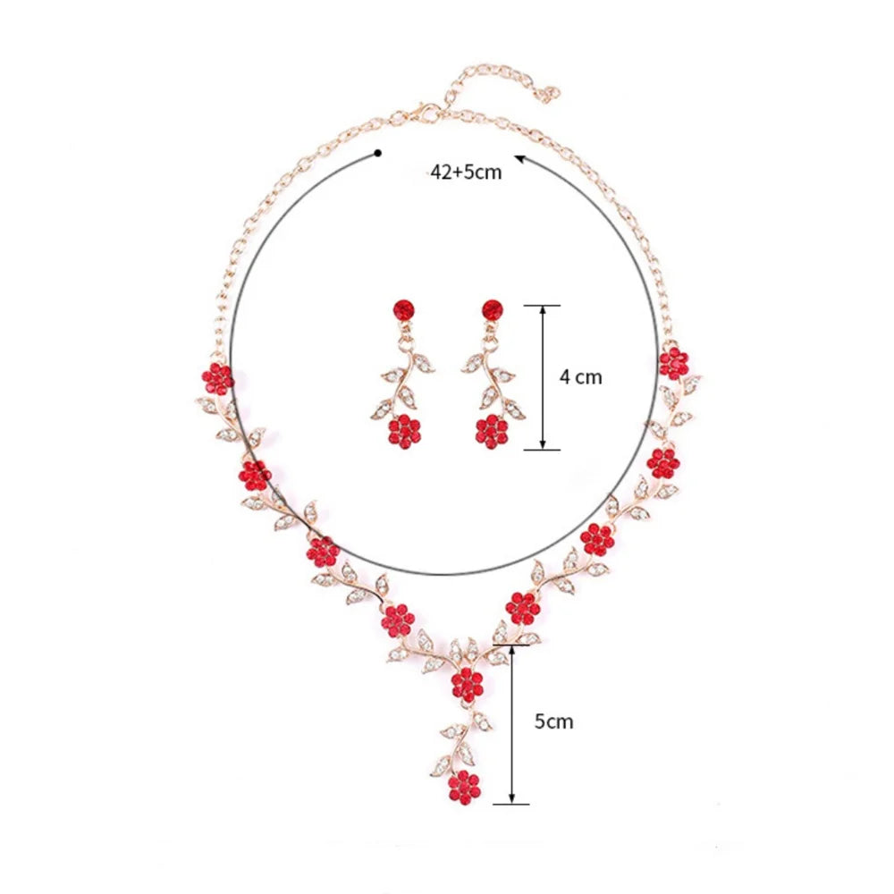 Sweet Jewelry Set Exquisite Rhinestone Pendant Banquet Party Women Fashion Romantic Crystal Necklace Earring Accessory Set Pi-Mart