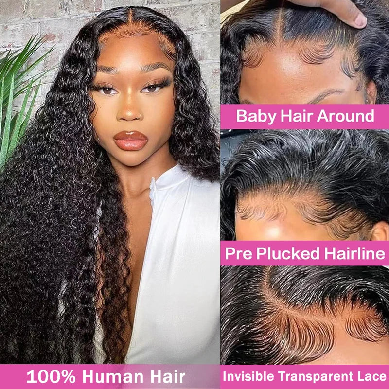 40 42 Inch Deep Wave Lace Front Wig Human Hair 100% Human Hair Deep Curly Frontal Wig Pre Plucked with Baby Hair for Women LadyShow.Store