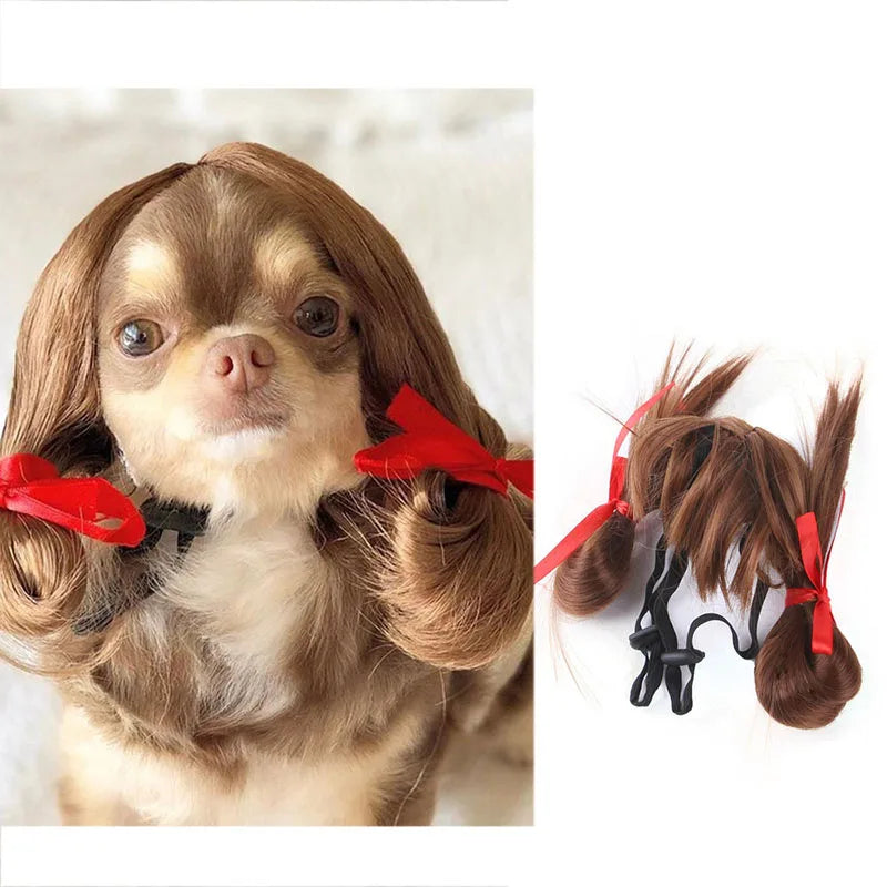 Pet Wigs Cosplay Props Dog Cat Cross-Dressing Hair Set Photography Funny Props Head Accessories Prank Pet Supplies Costumes DIY Pi-Mart
