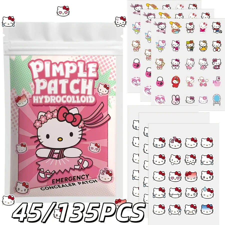 45/135PCS Sanrio Hello Kitty Cartoon Pimples Defect Patch - Invisible Hydrocolloid Acne Patch, Facial Decoration Patch, LadyShow.Store