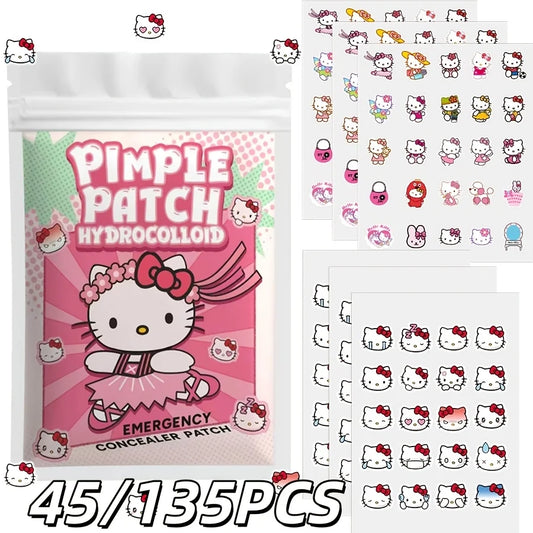 45/135PCS Sanrio Hello Kitty Cartoon Pimples Defect Patch - Invisible Hydrocolloid Acne Patch, Facial Decoration Patch, LadyShow.Store