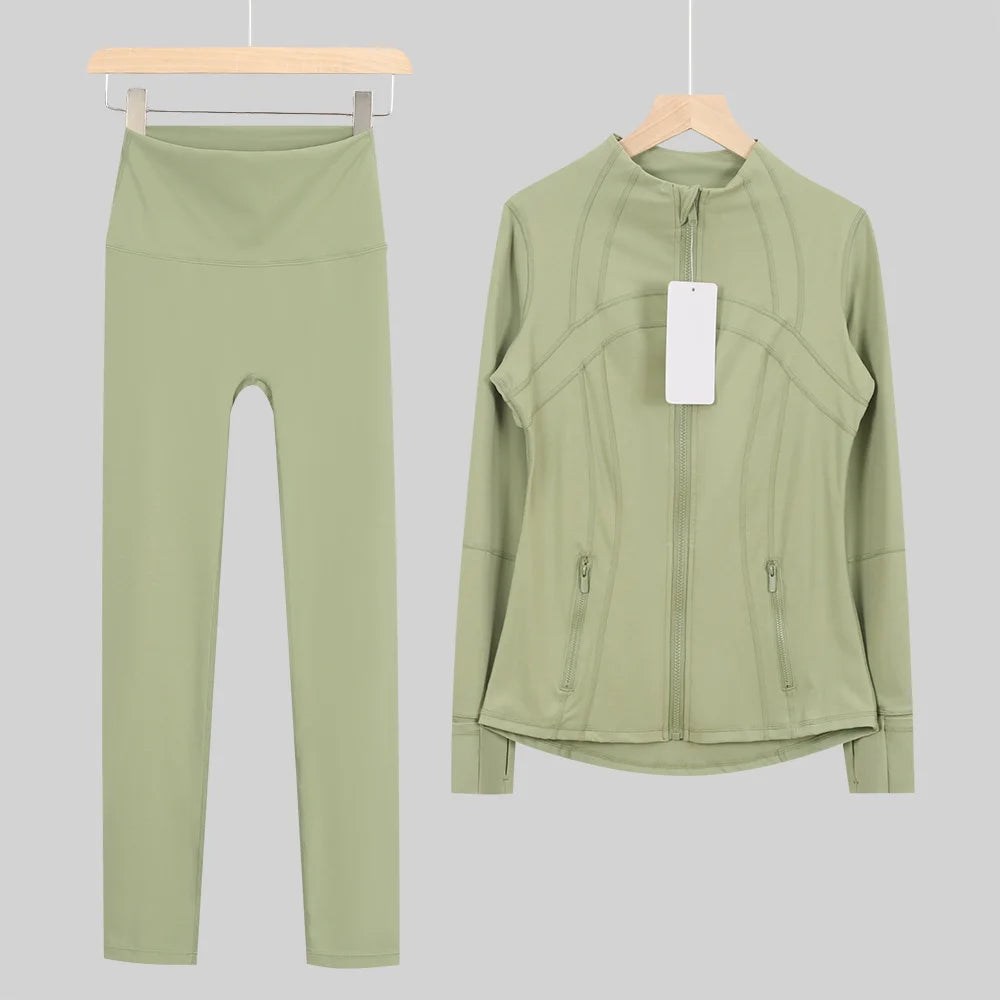 2026 New Yoga Sport Jacket Set Women's Yoga Clothes Running Fitness Jacket Active Wear Clothing Nine-point Pants Pi-Mart