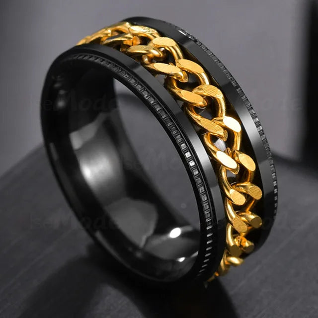 Cool Stainless Steel Rotatable Men Ring High Quality Spinner Chain Punk Women Jewelry for Party Gift Pi-Mart