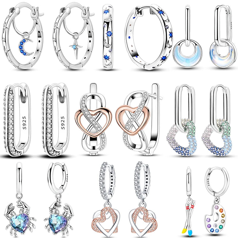 Genuine 925 Sterling Silver Love Feather Earrings Fit Original Charms Hoop For Women Girls Stud Earring Fine Jewelry Gifts Pi-Mart