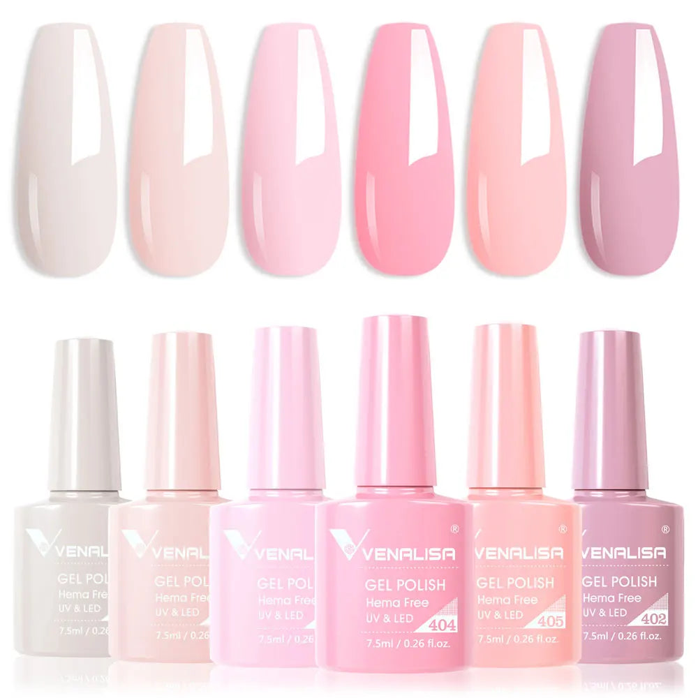 Venalisa Color Nail Gel Polish Kit  Jelly Pink Semi-transparent HEMA FREE Self Leveling Nude Natural Pink Nail Manicure Set Tri Light Beauty