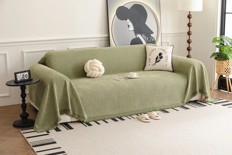 Solid Color Sofa Throw Blanket Non-slip Sofa Slipcovers Pets Kids Dust-proof Couch Armchair Covers Camping Picnic Blankets Home Pi-Mart