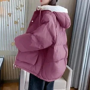 2024 Winter Korean Warm Female Puffer Coat Pocket Solid Parkas Padding Long Sleeve Thick New in Outerwears Hooded Women's Jacket LadyShow.Store