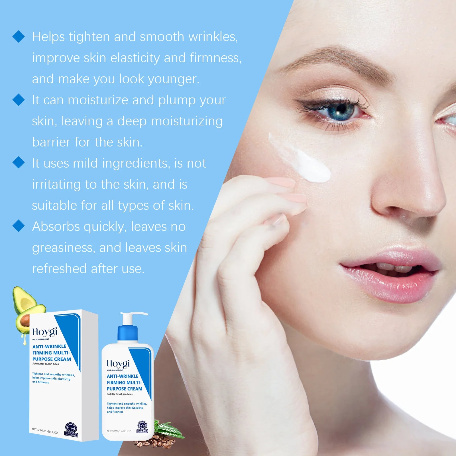 Hyaluronic Acid Cream Shrink Pores Anti Wrinkle Nourishing Hydrating Improve Dryness Remove Fine Lines Moisturizing Facial Cream Pi-Mart
