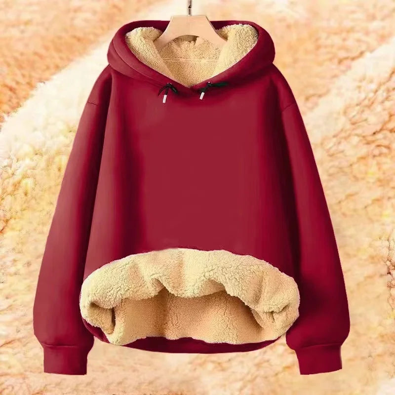 2024 Autumn and Winter New Hooded Lamb Fleece Hoodie Solid Color with Thick Fleece for Men and Women, Warm and Casual Versatile Pi-Mart