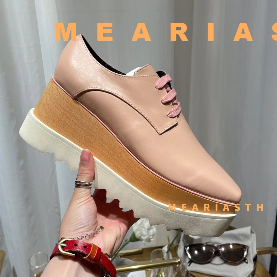 Women Walking Sneakers Autumn Lace-up High Platform Chunky Shoes Breathable Leather Shoes 8.5CM Winter Wedge Heels Casual Shoes Pi-Mart