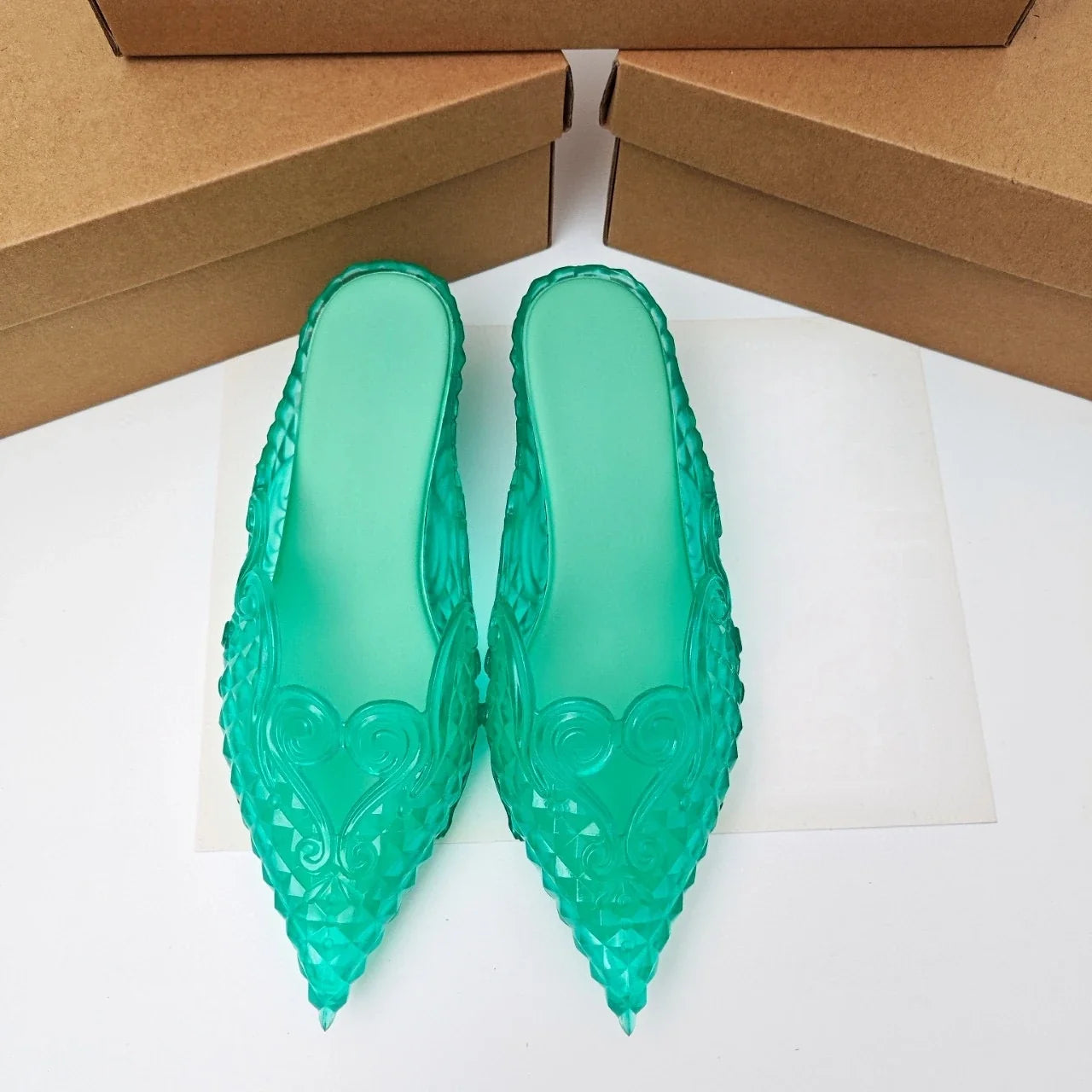 Original Brand Style Women Pointed-toe Crystal High Heel Slippers  Girl Retro Elegance Slippe Ladies Fashion witch Summer Slides LadyShow.Store