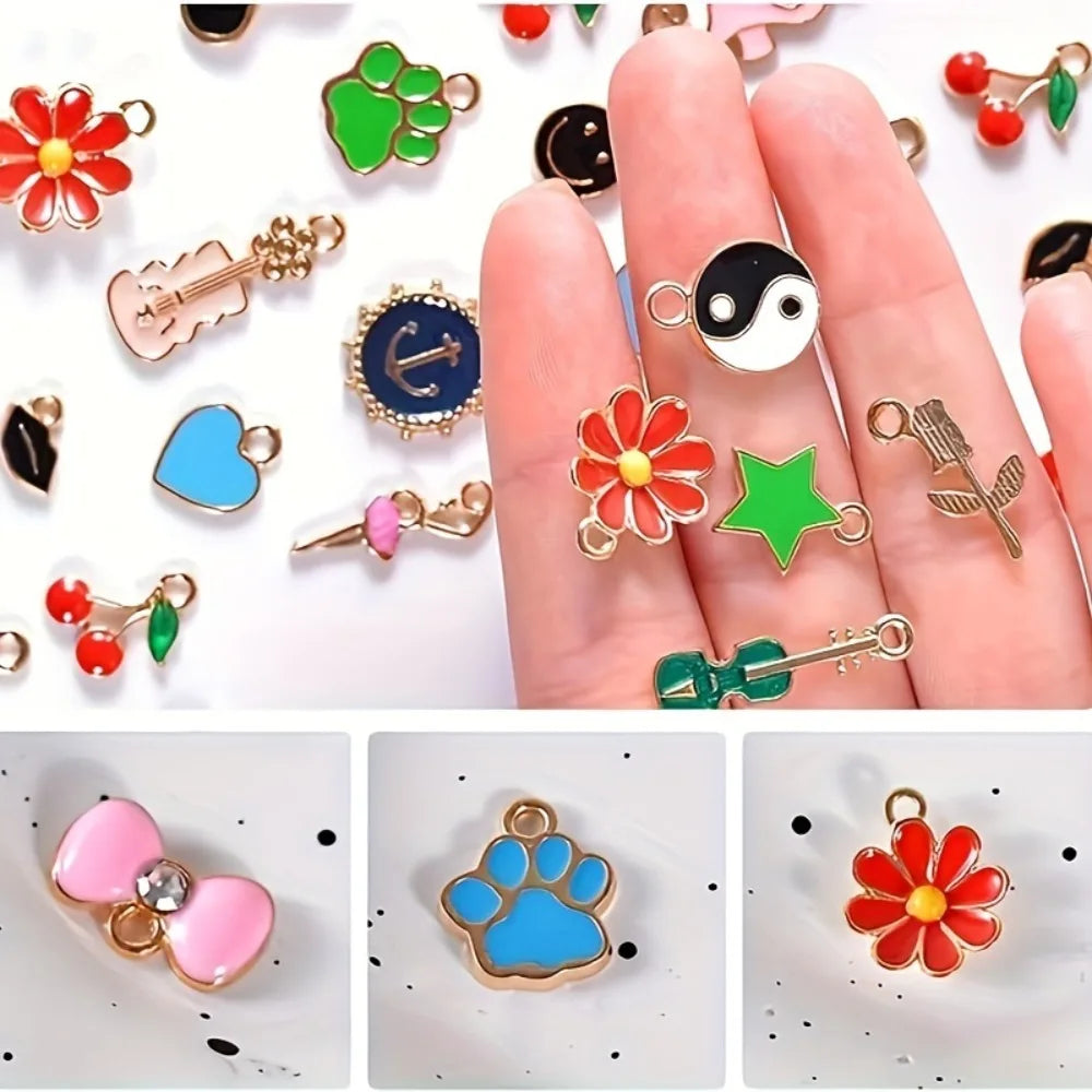 20/30/50/100pcs Mixed Style Gold-Plated Pendants, Drip Oil Alloy Pendants, Jewelry Accessories, Used for DIY Jewelry Making Pi-Mart