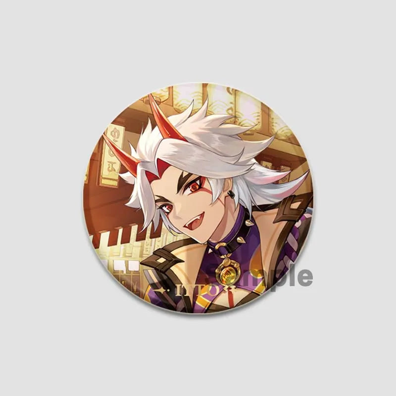 Genshin Impact Game Brooches 58mm Round Button Pins for Backpack Jackets Jewelry Cartoon Cosplay Badge Hutao Zhongli Xiao Badges Pi-Mart