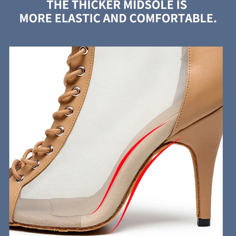 Woman High Tip Ballroom Dance Shoes Woman Ruber Insole Latino Salsa Dancing Shoes For Girls Soft Bottom Practice Latin Shoes LadyShow.Store