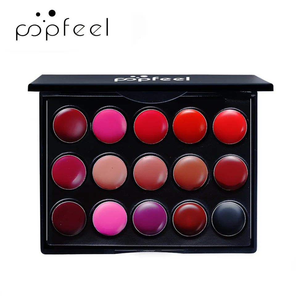 POPFEEL15 Colors Lipstick Palette Set Long Lasting Lip Gloss Korean Cosmetics Women Lip Tint Cheap and Small Beauty Lip Stain Pi-Mart
