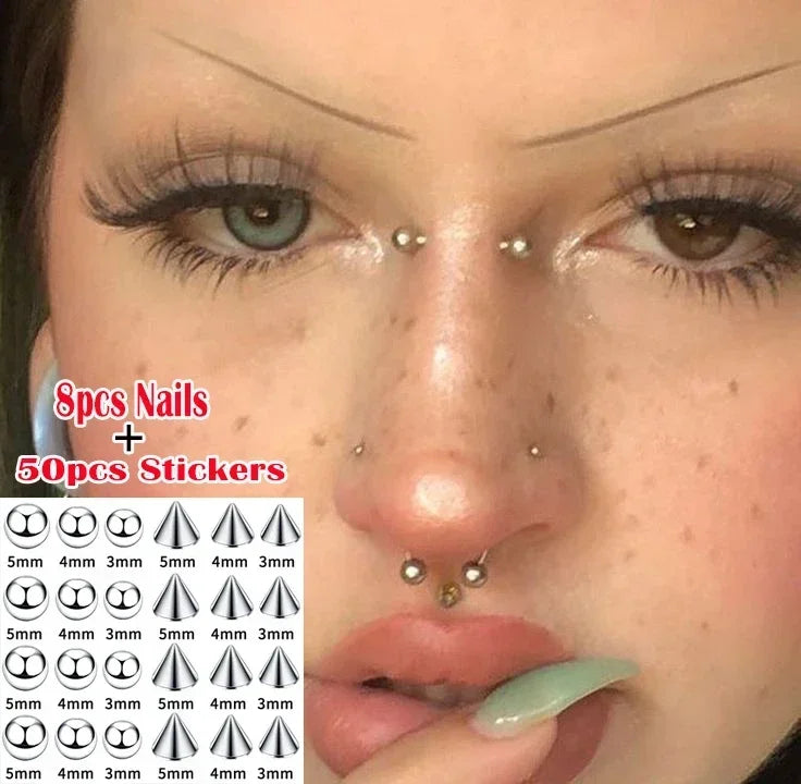 58pcs Non Piercing Lip Nails Sticker Selfadhesive Waterproof Reusable Fake Lip Nail Eyebrow Nose Ring Body Belly Button Jewelry Pi-Mart