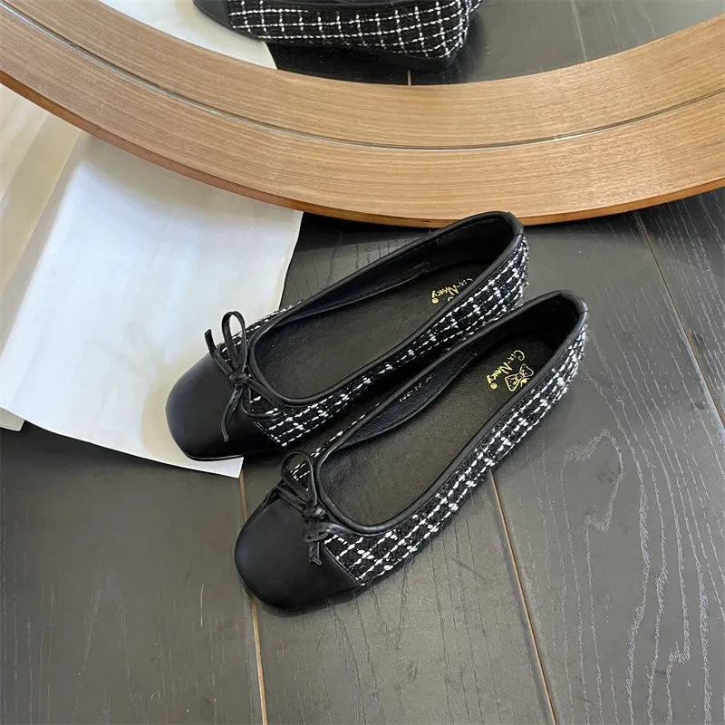 Women's Shoes Autumn New Ballet Shoes Leather Round Head Women's Shoes Flat Casual Classic Breathable Style Ladies Single Shoes LadyShow.Store