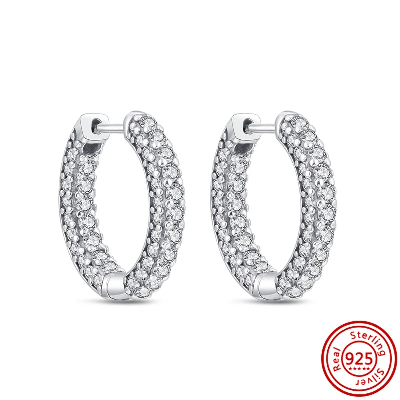 Hot Sale 925 Sterling Silver Heart Earrings Fit Original Charms Hoop Earrings For Women Girls Stud Earring Fine Jewelry Gifts Pi-Mart