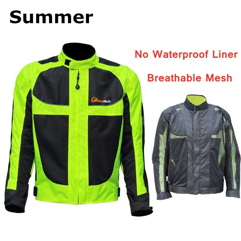 Men Woman Summer Style Breathable Motorcycle Jacket Night High Visible Motorbike Riding Coat with 5pcs Protective pads JK-21 LadyShow.Store
